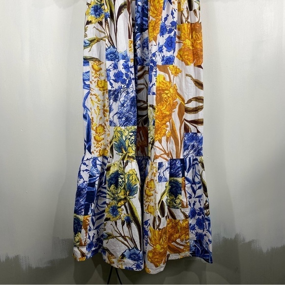 INC BOHO Phoebe Patch Printed Smocked Tiered Puff Sleeve Flowy Maxi Dress Medium - Picture 4 of 11